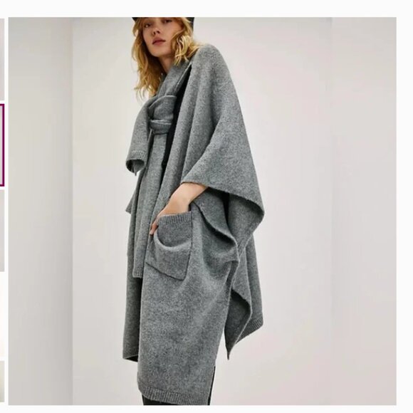 NWT FREE PEOPLE Ellie Scarf Wrap Duster Grey (One Size) - Picture 2 of 6
